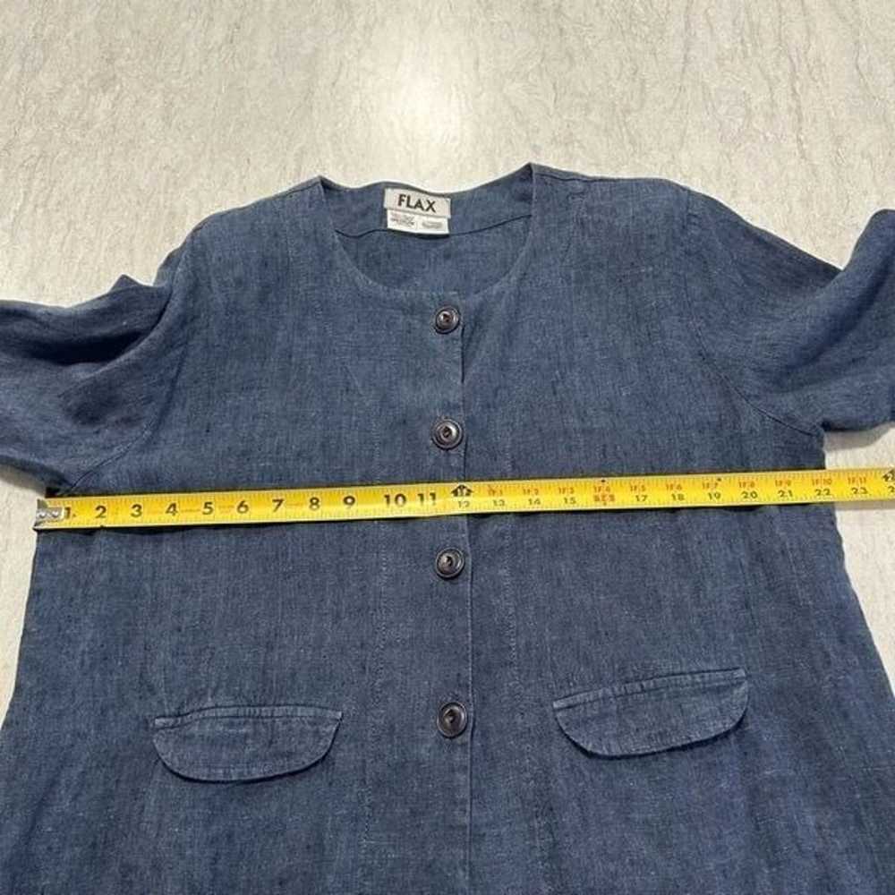 Flax Button Up Shirt Jacket Pockets Dark Blue Med… - image 8