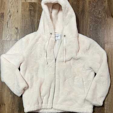 KENDALL & KYLIE Ivory Zip-Up Faux Fur Plush Hoode… - image 1