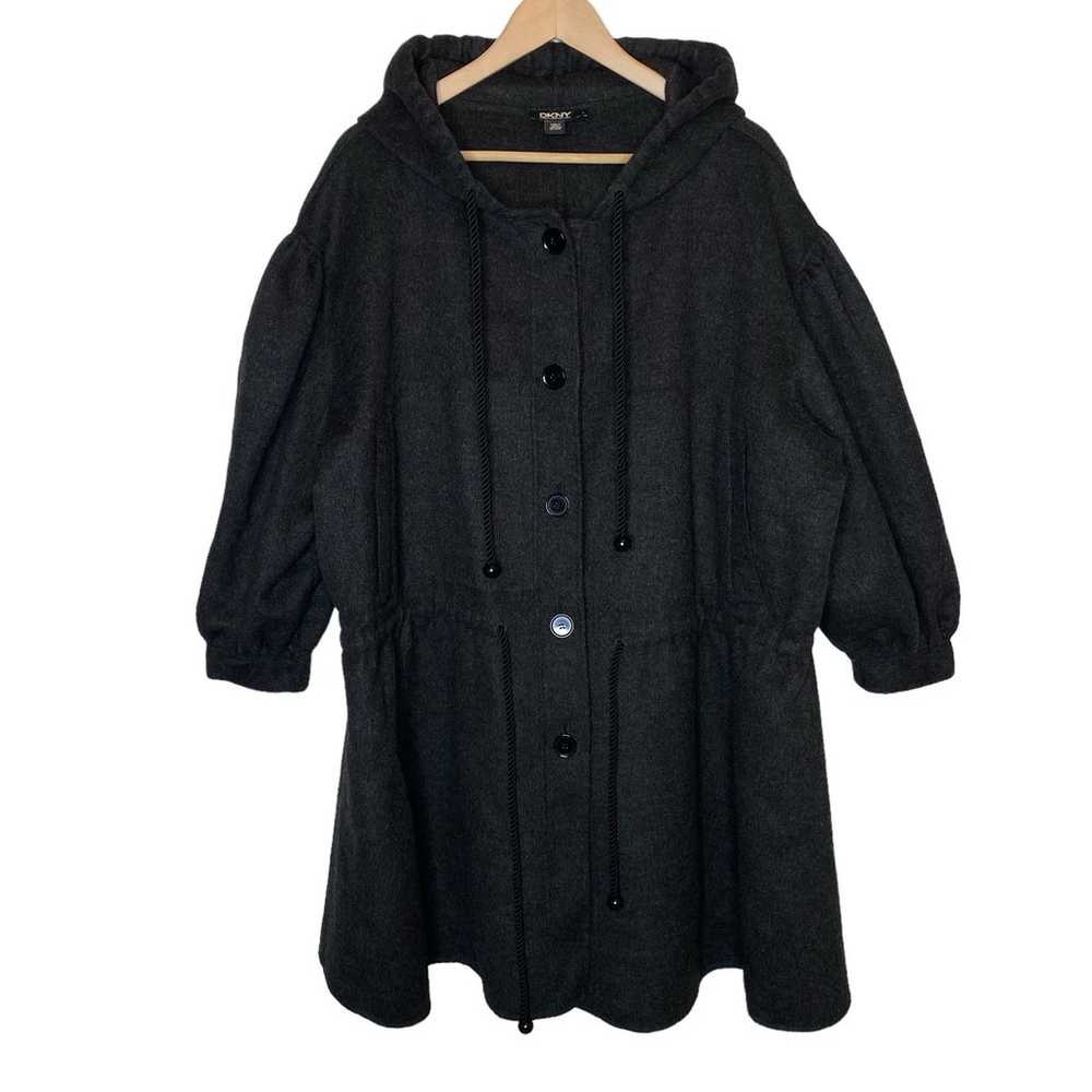 DKNY Wool Cashmere Grey Coat Oversized Hooded But… - image 2