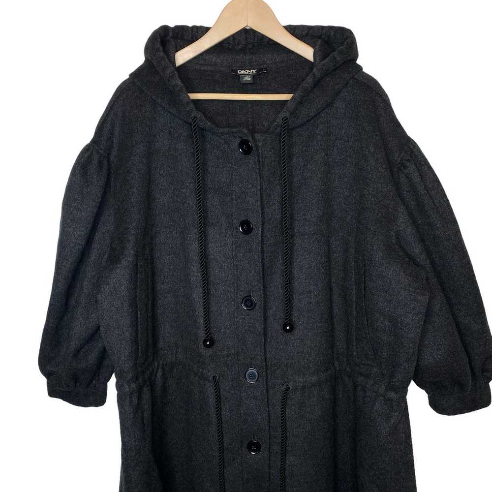 DKNY Wool Cashmere Grey Coat Oversized Hooded But… - image 3