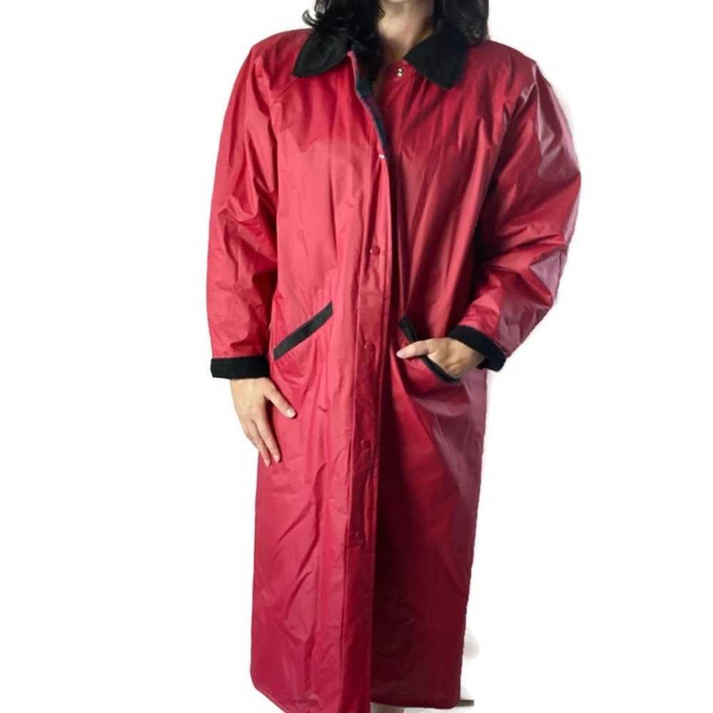 Vintage 90s Red Trench Rain Coat Size Medium - image 4