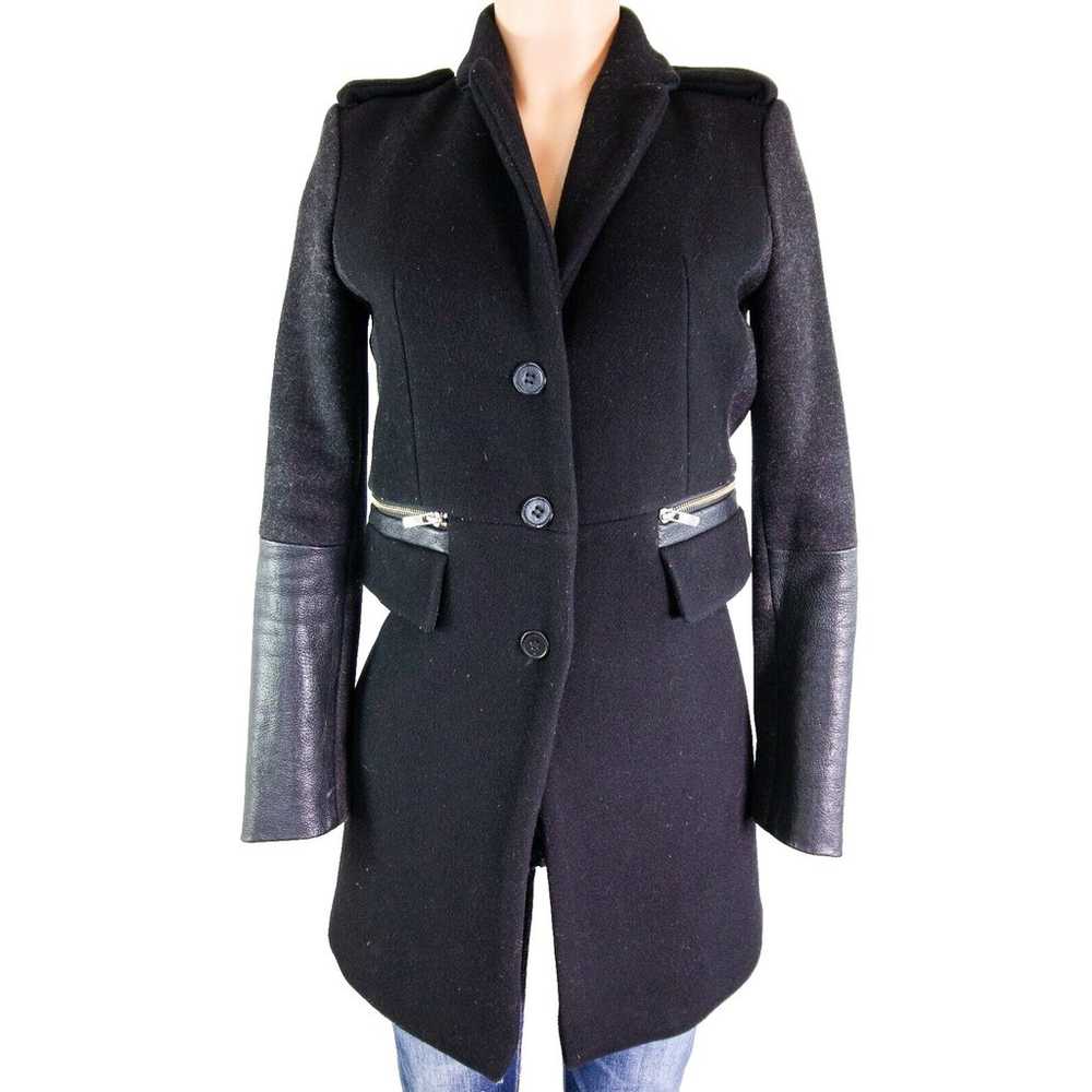 MAJE Black Wool Blend Button Front Overcoat Women… - image 1