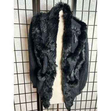 Vintage Laura Black Wool Blend Faux Fur Coat