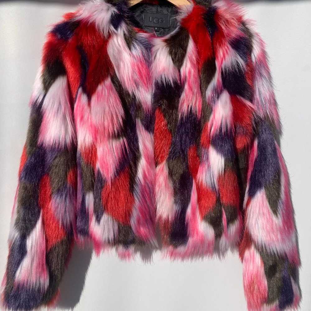 UGG multicolor faux fur crop jacket Sz S - image 11