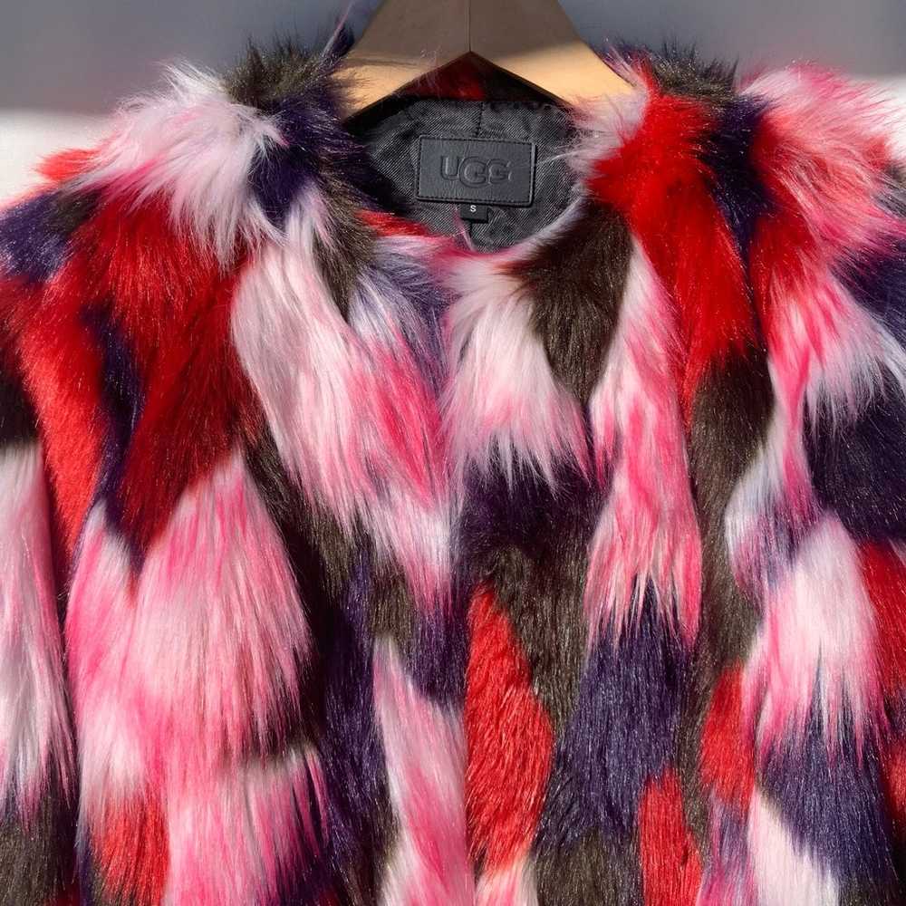 UGG multicolor faux fur crop jacket Sz S - image 2