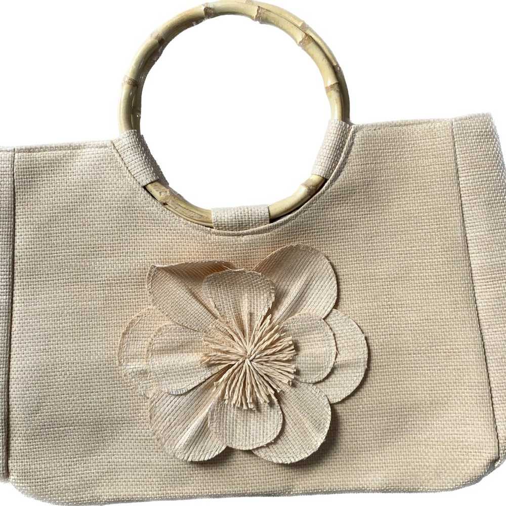 Vintage Neiman Marcus straw bamboo floral handbag - image 2