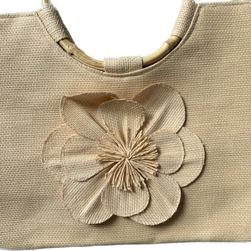 Vintage Neiman Marcus straw bamboo floral handbag - image 3