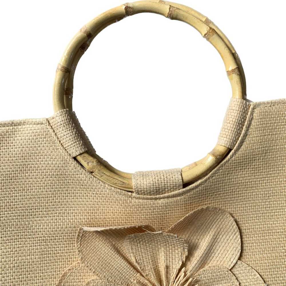 Vintage Neiman Marcus straw bamboo floral handbag - image 4