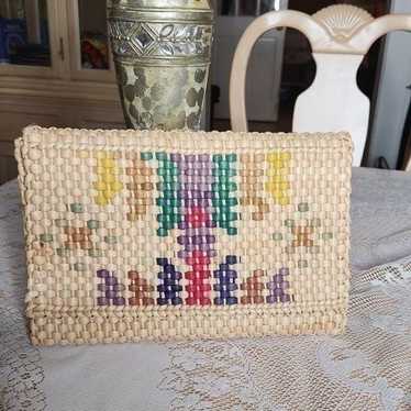 Vintage woven clutch straw bag - image 1