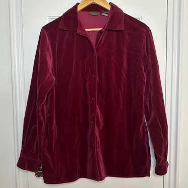 L.L. BEAN Vintage Red Velvet Button Down Shirt Wo… - image 1