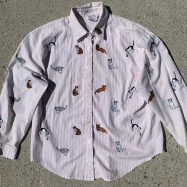 Vintage cat button front shirt - image 1