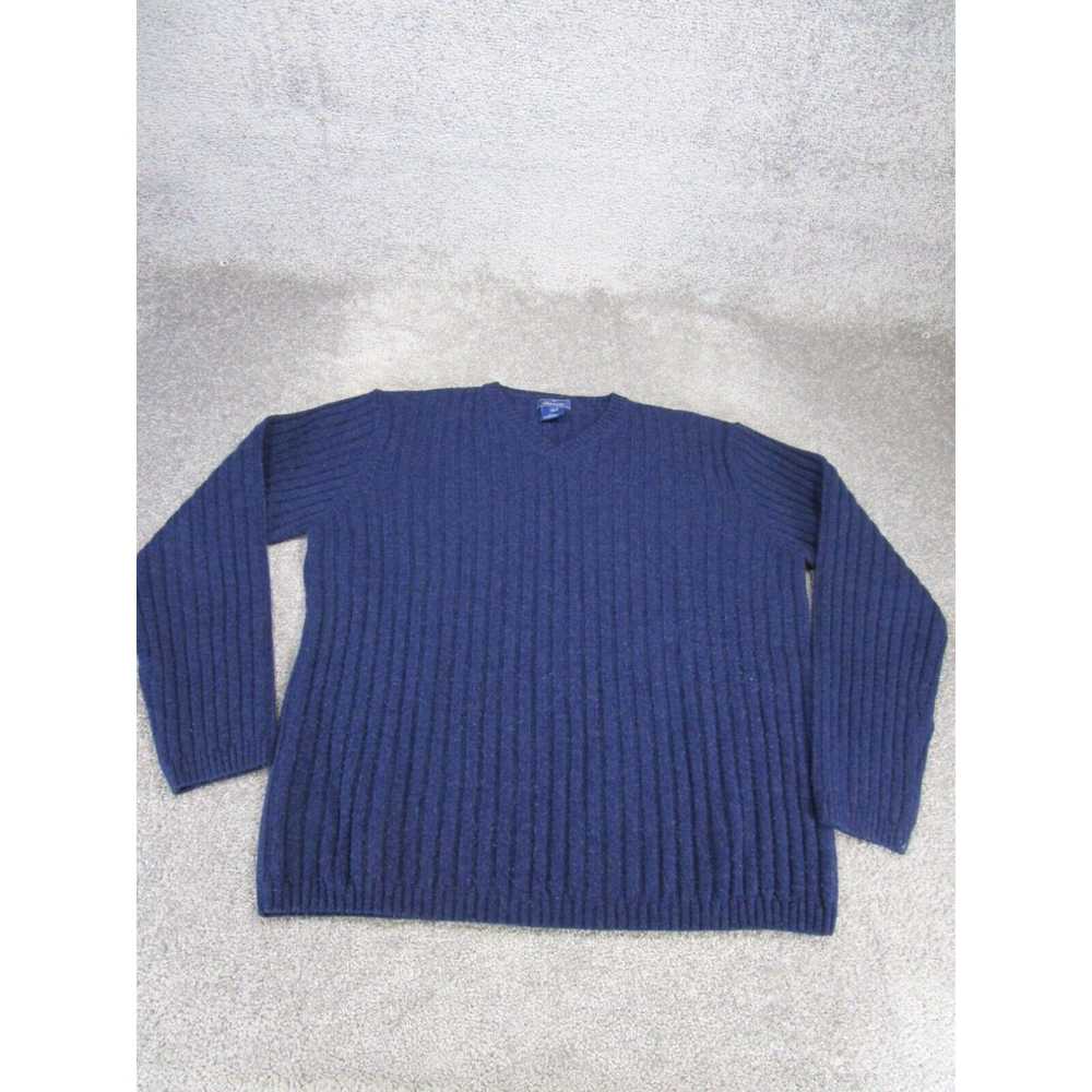 Vintage Faconnable Sweater Mens Xl Blue V Neck Wo… - image 1