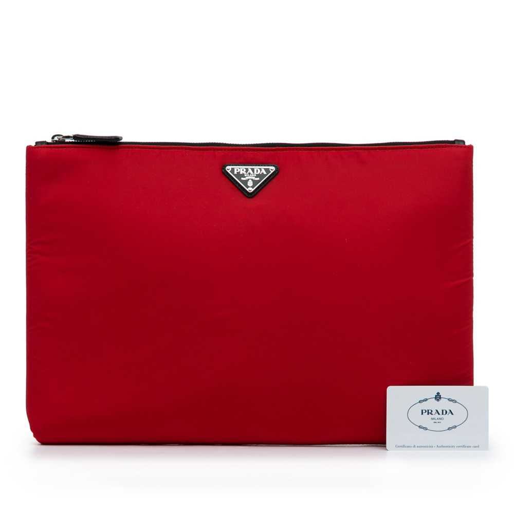 Red Prada Tessuto Soft Zip Clutch - image 12