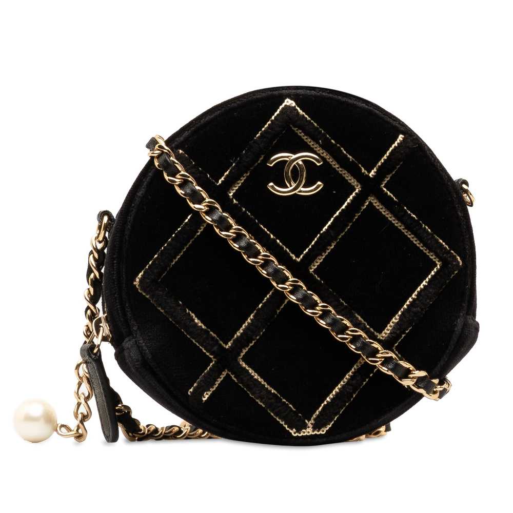 Black Chanel Velvet Pearl Sequin Round Crossbody - image 1
