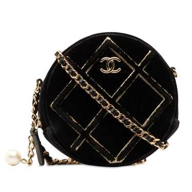 Black Chanel Velvet Pearl Sequin Round Crossbody - image 1
