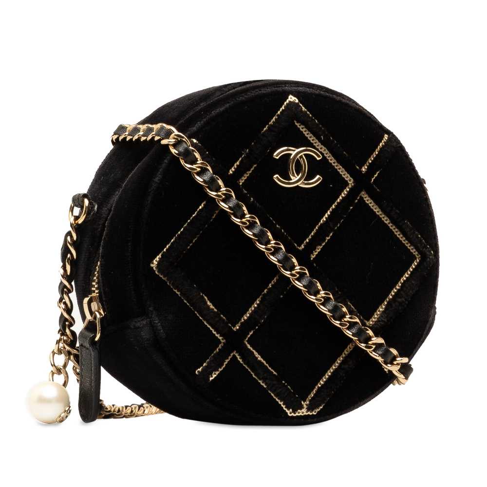 Black Chanel Velvet Pearl Sequin Round Crossbody - image 2