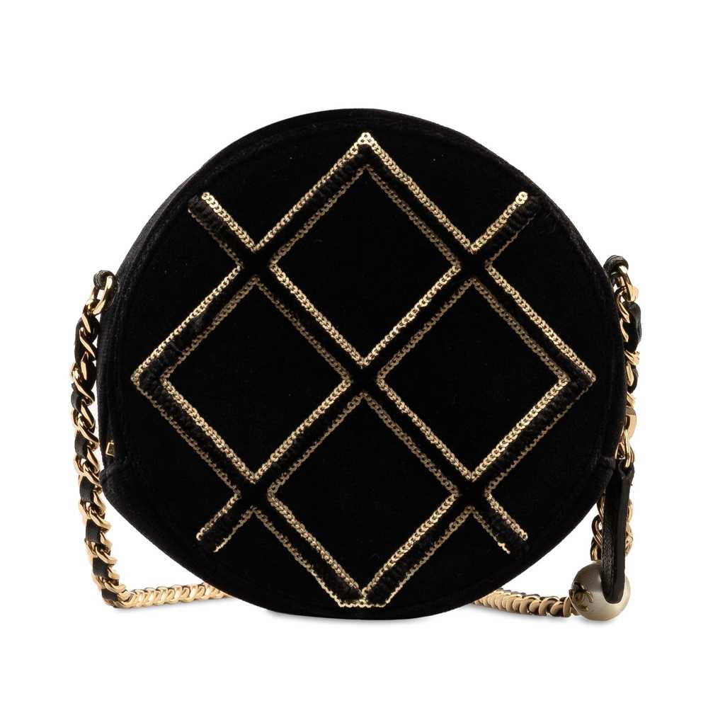 Black Chanel Velvet Pearl Sequin Round Crossbody - image 3