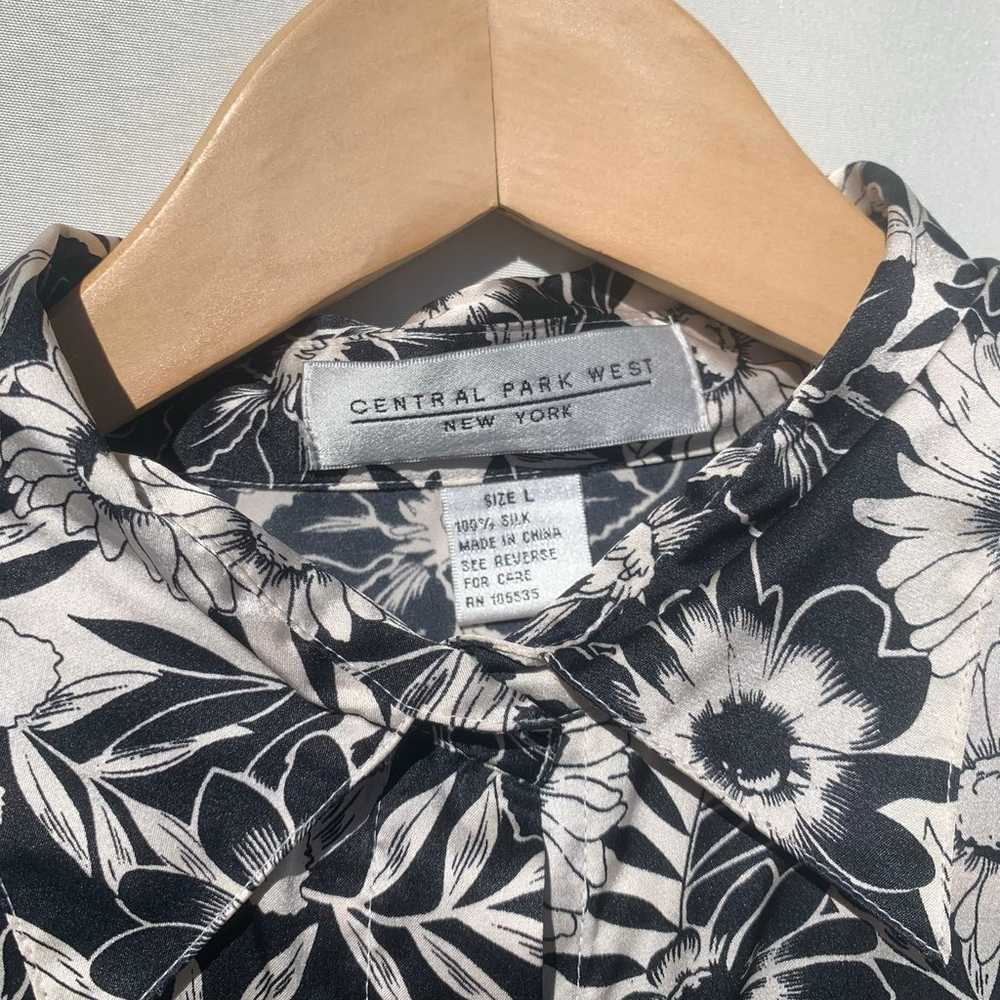 Vintage black and white floral silk shirt Sz L - image 3
