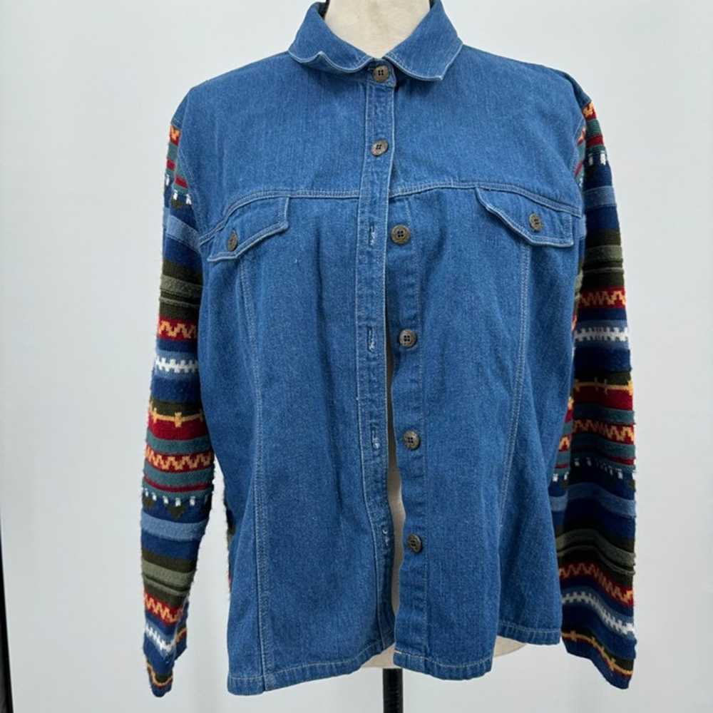 vintage koret denim striped sweater knit jacket - image 1