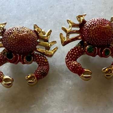 Vintage two Scatter Pins Moveable Claws Crab Red … - image 1