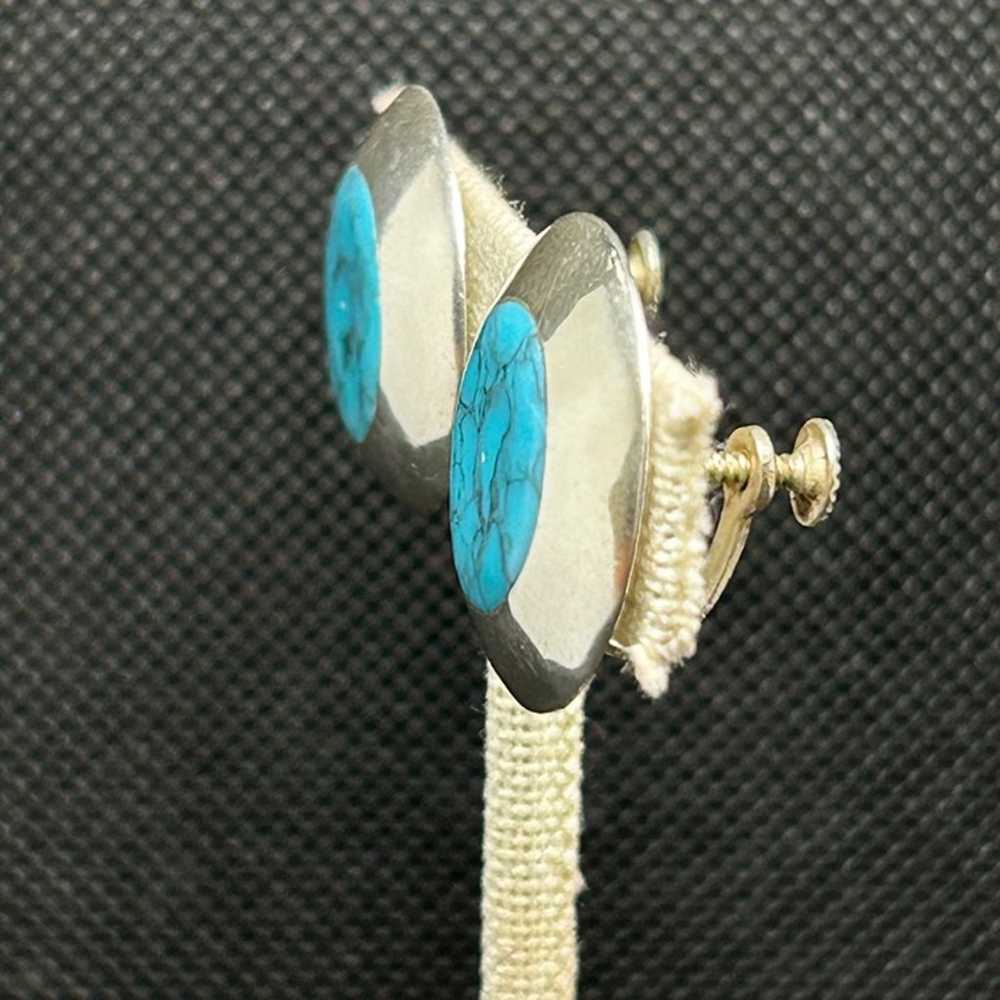 Vintage Sterling Silver 925 Turquoise Round Earri… - image 3