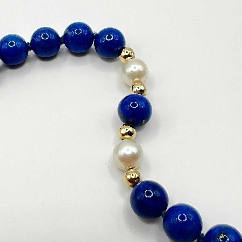 Vintage Lapis Lazuli Beaded Necklace with Pearl &… - image 2