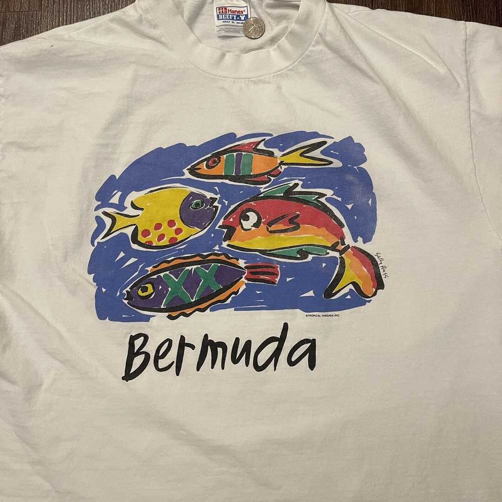 Hanes Vtg 90s Island Bermuda Art Bright Hanes TSh… - image 3