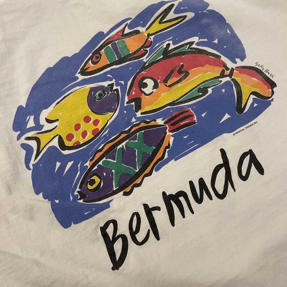 Hanes Vtg 90s Island Bermuda Art Bright Hanes TSh… - image 4