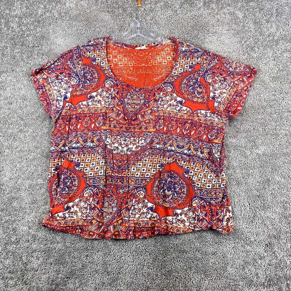 Lucky Brand Lucky Brand Rust Boho Printed Knit T-… - image 1