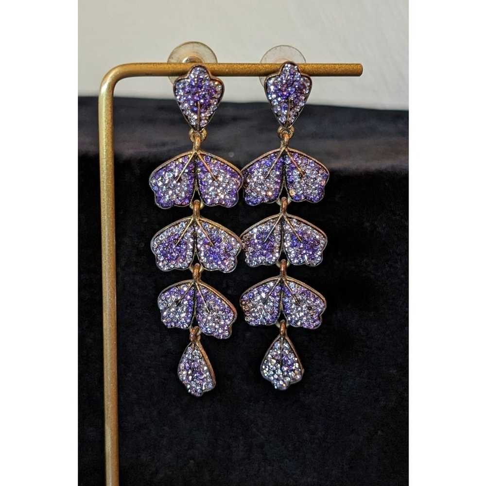 Vintage Cascading Purple Crystal Leaf Dangle Post… - image 2