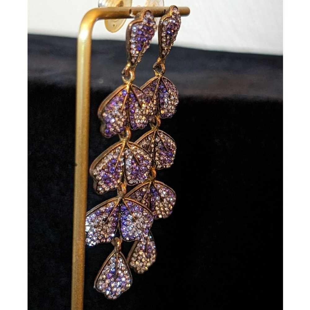 Vintage Cascading Purple Crystal Leaf Dangle Post… - image 4
