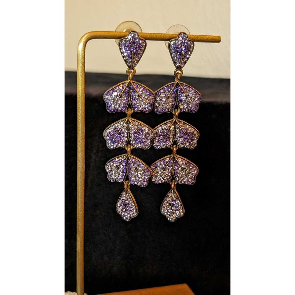 Vintage Cascading Purple Crystal Leaf Dangle Post… - image 6