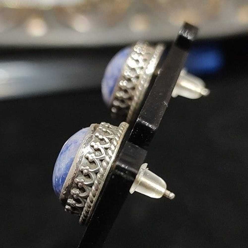 Vintage Sterling Silver Chunky Sodalite Studs - image 4