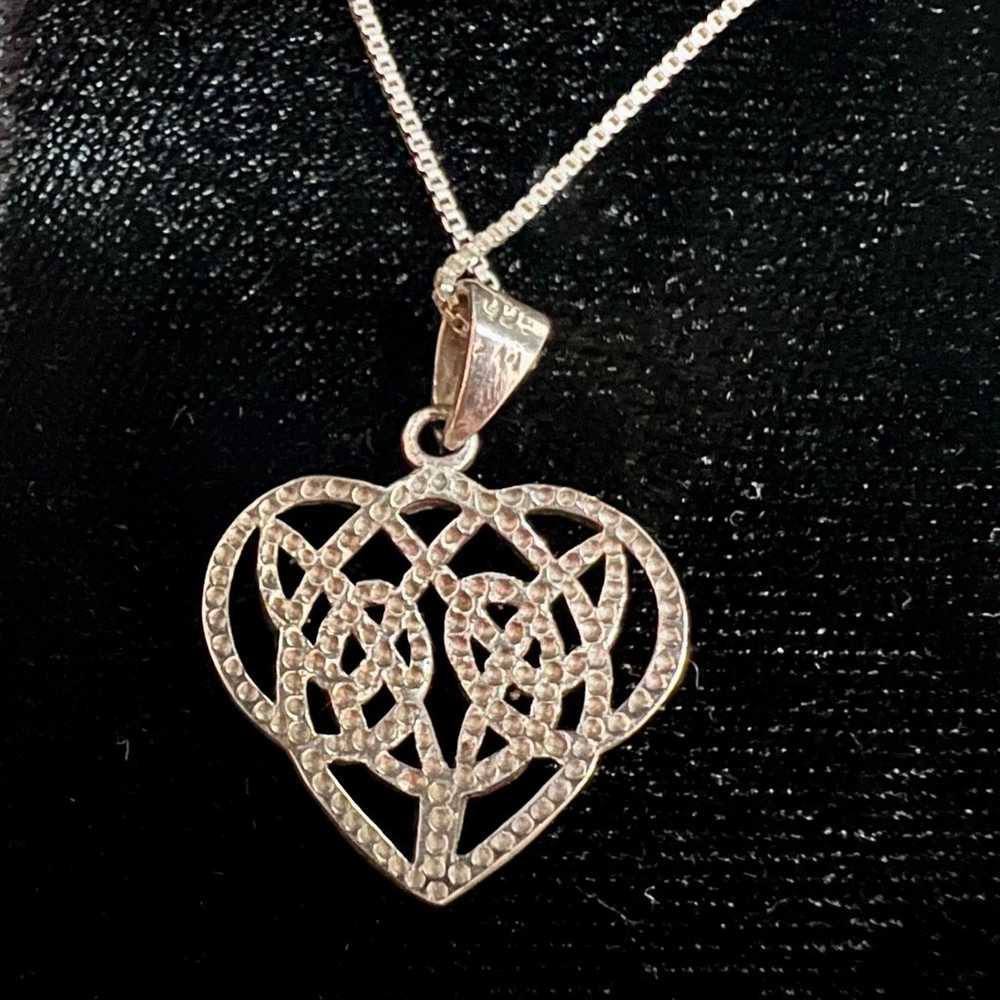 925 Sterling Silver Celtic Heart Pendant on a Ste… - image 3