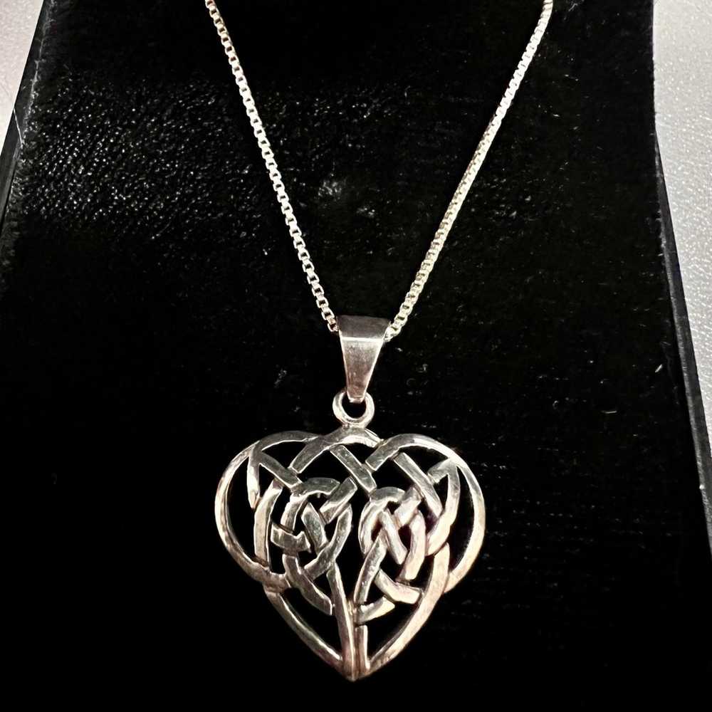 925 Sterling Silver Celtic Heart Pendant on a Ste… - image 4
