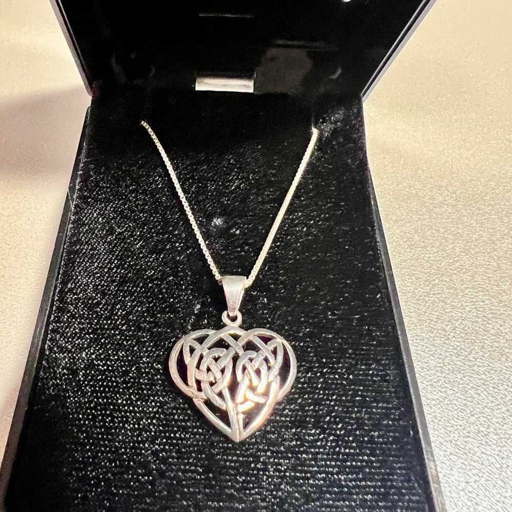 925 Sterling Silver Celtic Heart Pendant on a Ste… - image 5