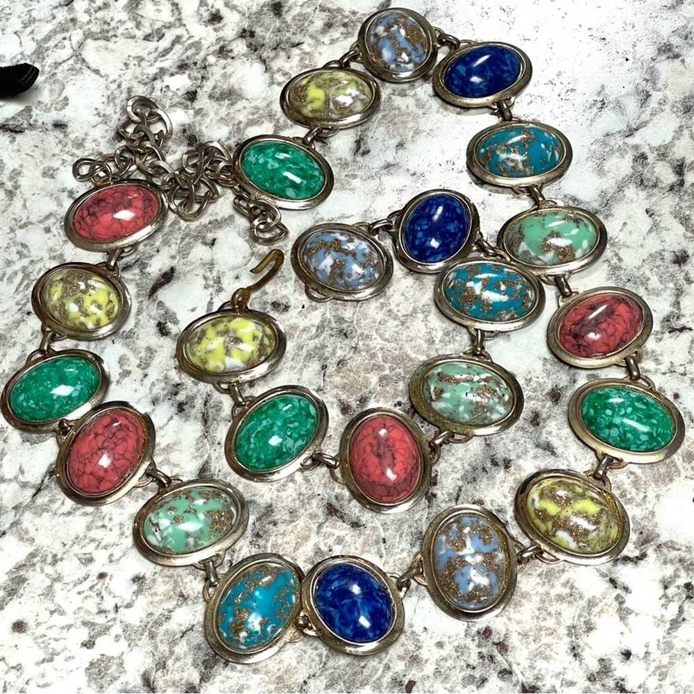 Vintage colorful bracelet necklace set. Faux ston… - image 1