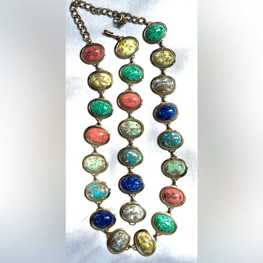 Vintage colorful bracelet necklace set. Faux ston… - image 2