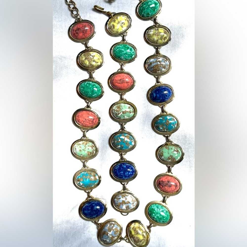 Vintage colorful bracelet necklace set. Faux ston… - image 3