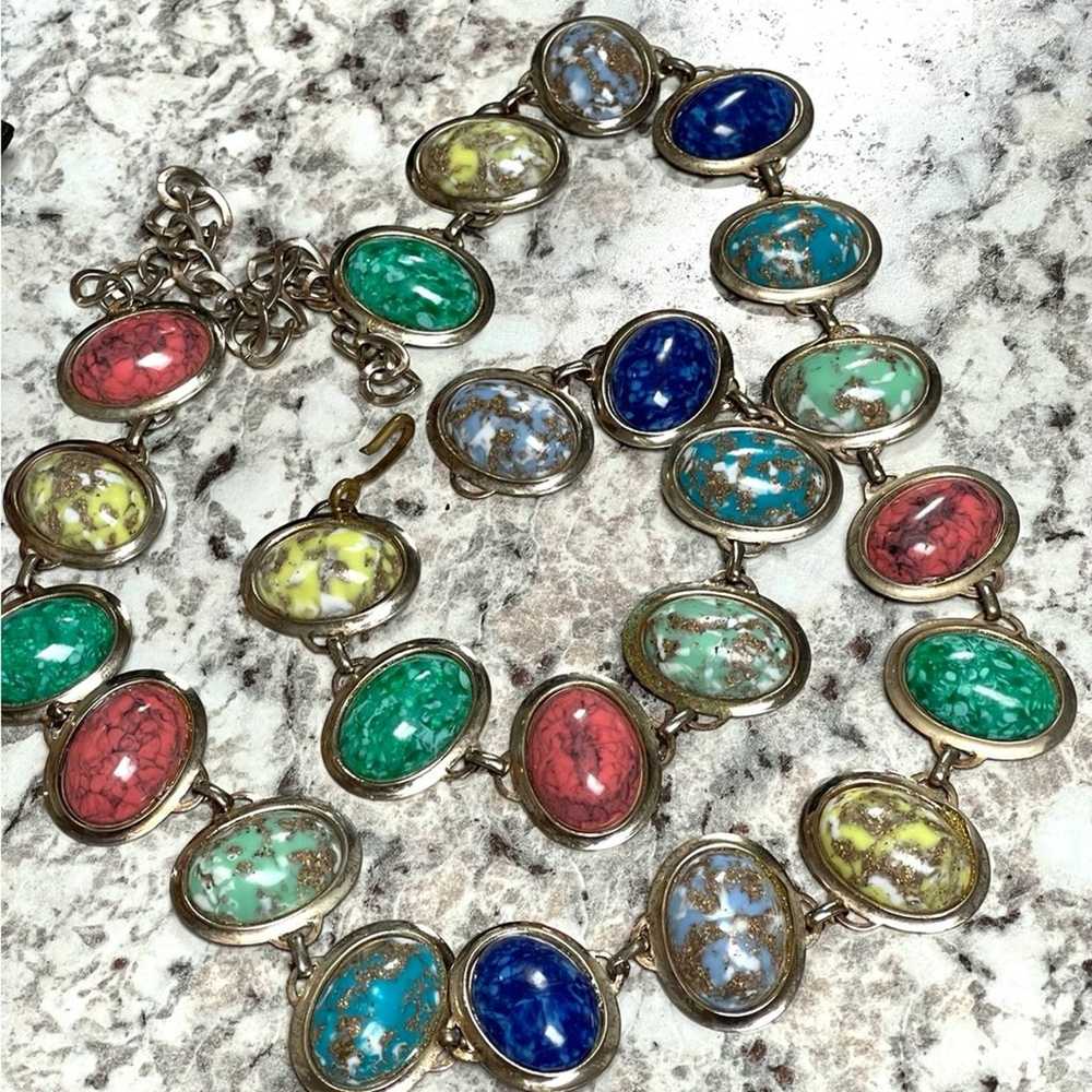 Vintage colorful bracelet necklace set. Faux ston… - image 8
