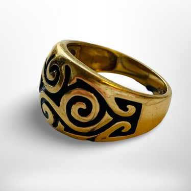 Vintage Black Enamel Swirl 14k Gold Ring size 8.75