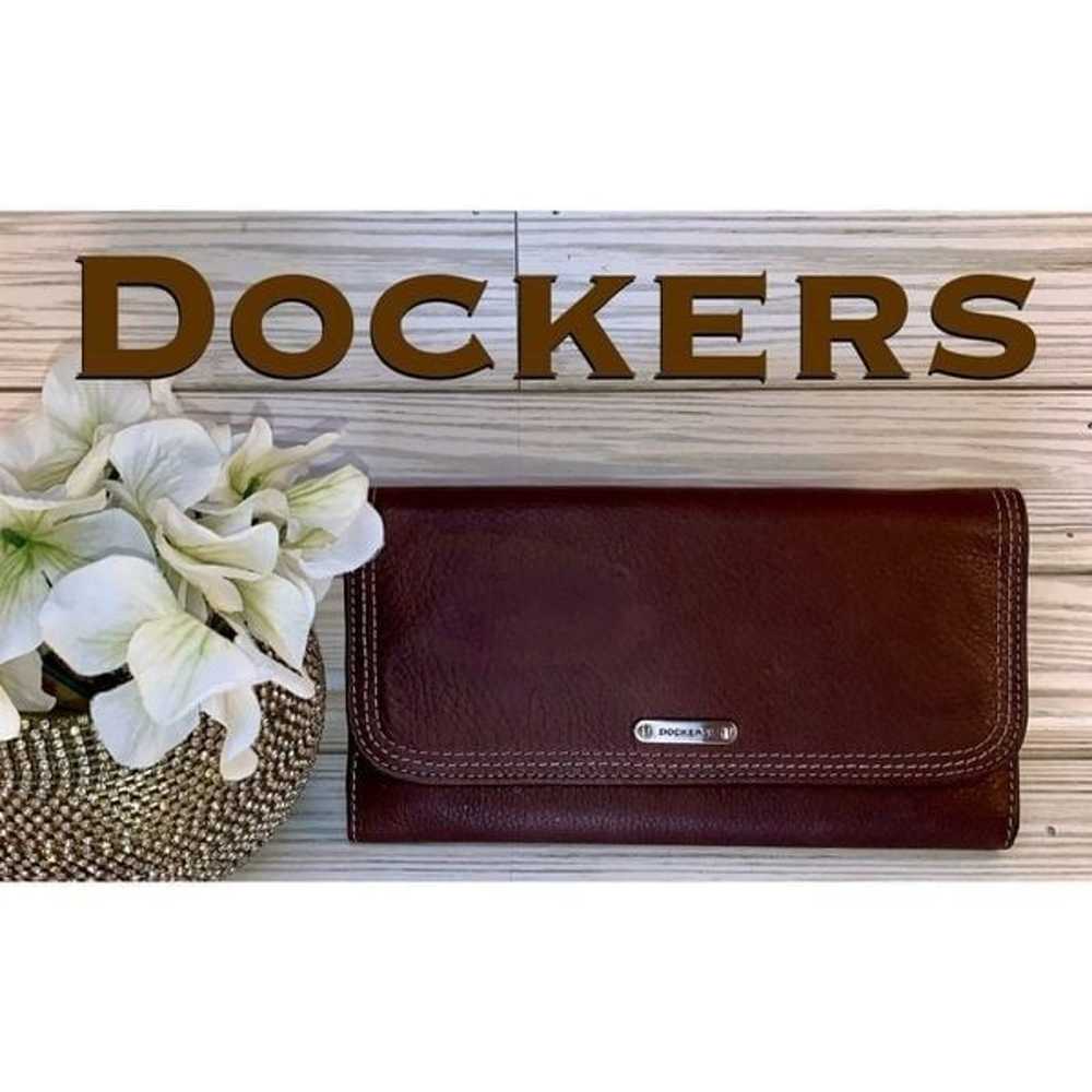 Dockers Vintage Trifold Brown Leather Wallet - image 1