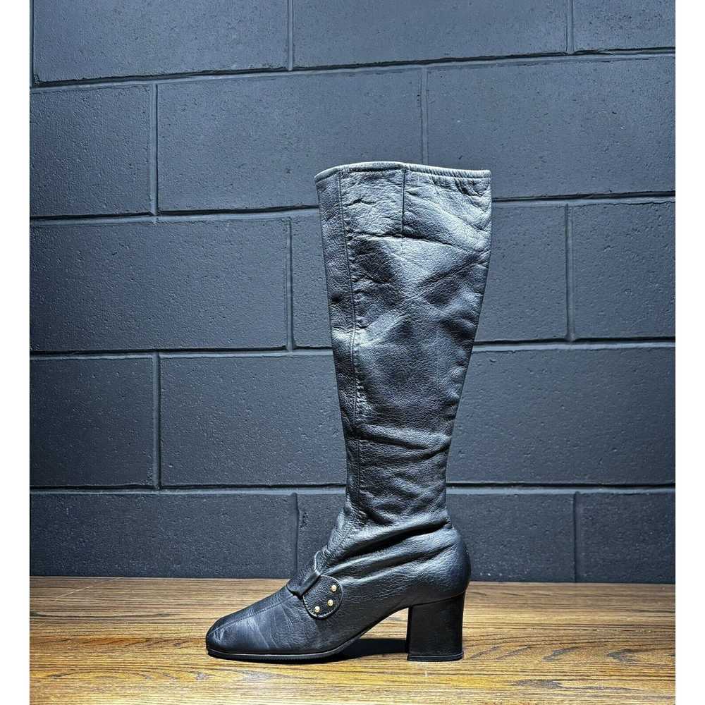 Other 70’s Vintage Black Leather Square Toe Knee … - image 1