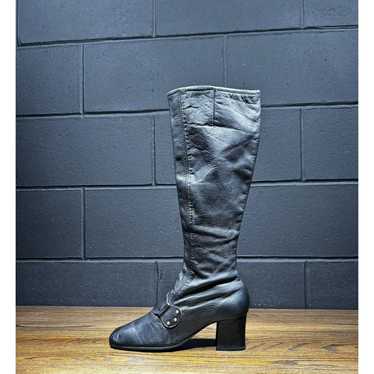 Other 70’s Vintage Black Leather Square Toe Knee … - image 1