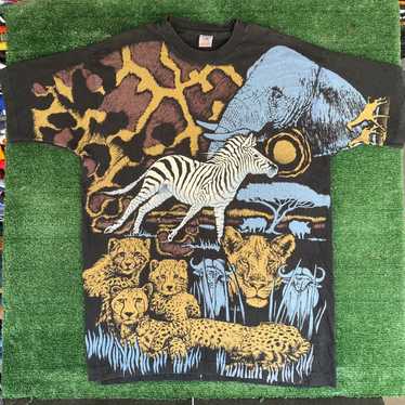 90's All Over Print Buffalo Arizona Tourist Tee - Fits popular Like XL - Beige and Tan - Vintage Double Sided AOP Shirt - Vintage Animal Tee - USA