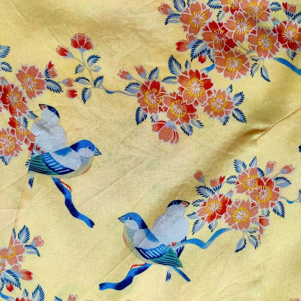Vintage 100% Silk Live A Little Yellow Spring Bir… - image 6