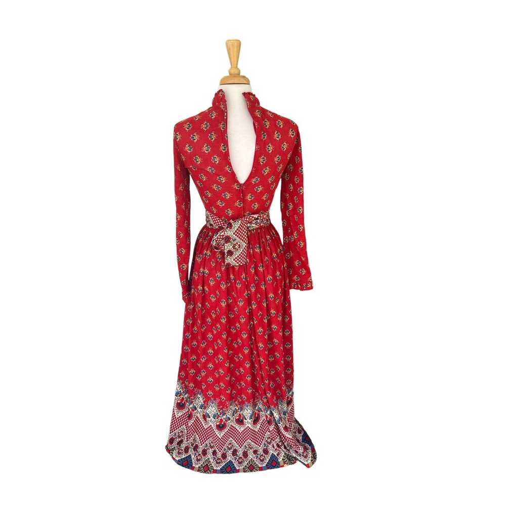 Vintage 70s Victor Costa Red Bohemian Maxi Dress … - image 2