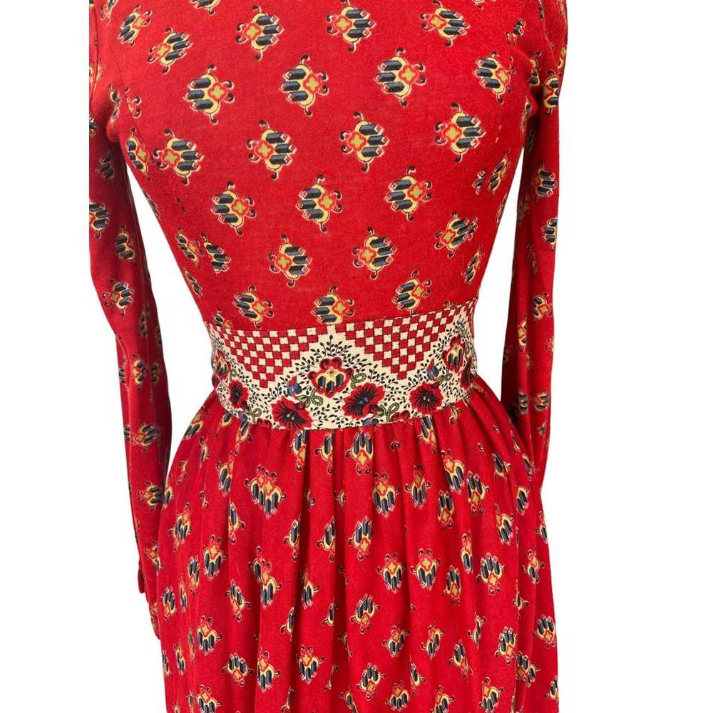 Vintage 70s Victor Costa Red Bohemian Maxi Dress … - image 5