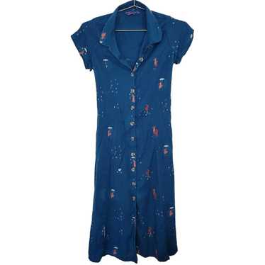 Akkriti 90s Midi Dress Size Medium Blue Linen Ble… - image 1