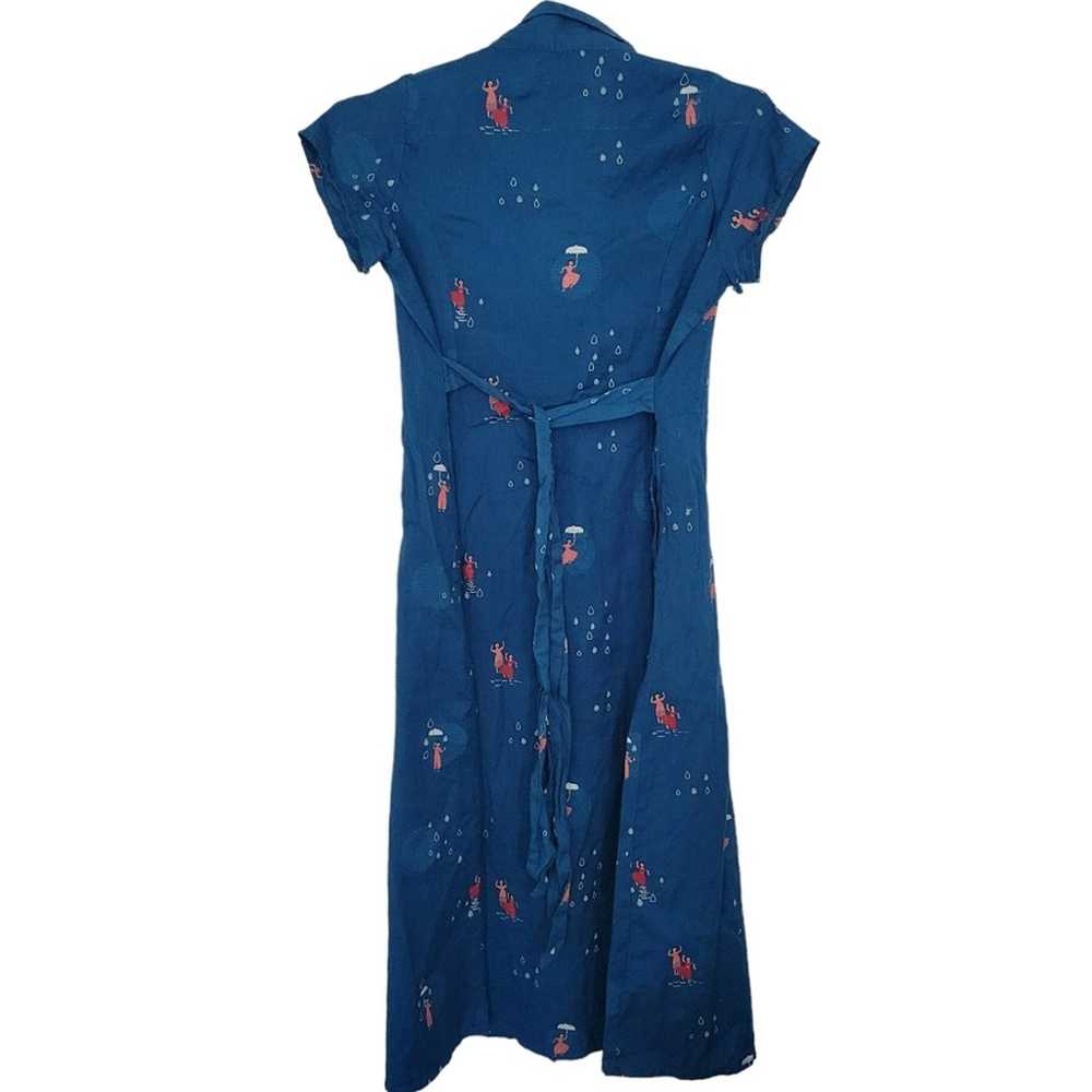 Akkriti 90s Midi Dress Size Medium Blue Linen Ble… - image 2